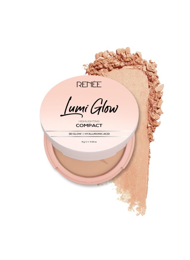 RENEE Lumi Glow Highlighting Compact- Chiffon Cocoa | 3D Glow, Buildable Coverage, Dewy Finish | Evens Skin Tone | With Hyaluronic Acid & Vitamin E| 9g - Image 1
